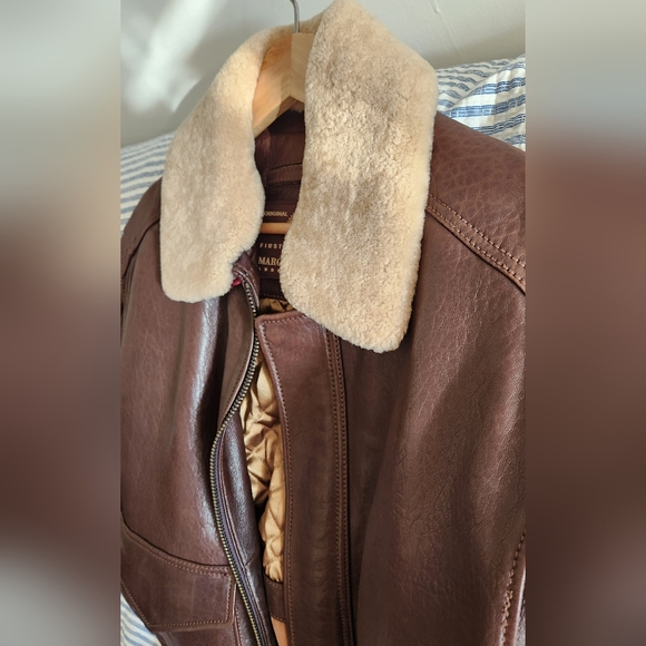 Andrew Marc Bomber Flight  Leather Jacket Shearling Removable Collar - Picture 10 of 11